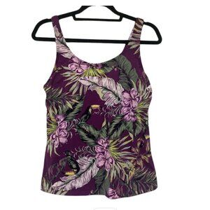 Duluth Trading EUC tankini swim top in tropical print size 10 w/ built in bra